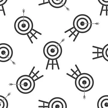 Target with arrow icon seamless pattern on white background. Dart board sign Stock Illustration