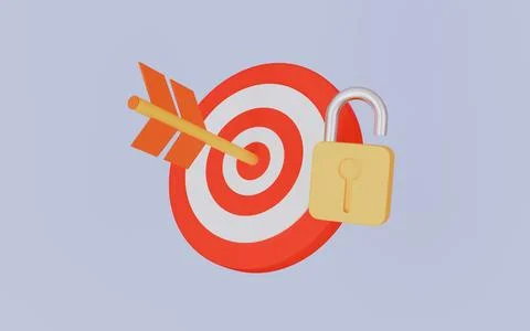 Target arrow with lock icon 3d illustration Stock Illustration