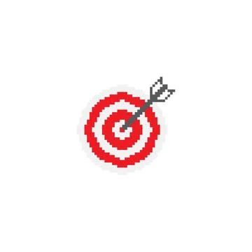 Target with arrow, on point achievement. Pixel art 8 bit vector icon illust.. Stock Illustration