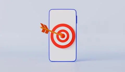 Target with Arrow on Smartphone Screen, Achievement and Success, Dartboard Stock Illustration