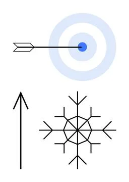 Target with Arrow, Upward Arrow, and Snowflake Organized in Simple Geometric Stock Illustration