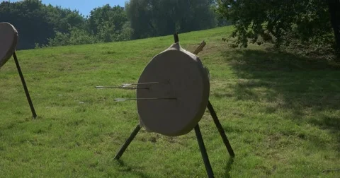 The target with arrows. Historical reconstruction Video stock 64473774