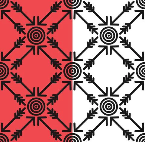 Target arrows, square grid seamless pattern. Black lines, icon flat style. Goal Stock Illustration