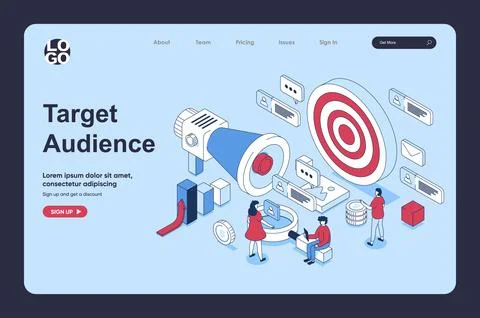 Target audience concept in 3d isometric design for landing page template. P.. Illustrazione stock