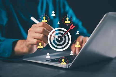 Target audience focus while magnifying human recruitment strategy helps bus.. Stock Photos