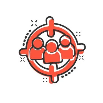 Target audience icon in comic style. Focus on people vector cartoon illustrat Illustrazione stock