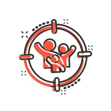 Target audience icon in comic style. Focus on people vector cartoon illustrat Illustrazione stock