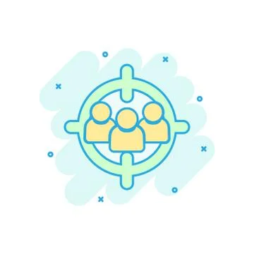 Target audience icon in comic style. Focus on people vector cartoon illustrat Illustrazione stock