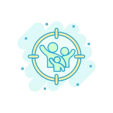 Target audience icon in comic style. Focus on people vector cartoon illustrat Illustrazione stock