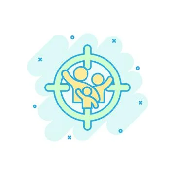 Target audience icon in comic style. Focus on people vector cartoon illustrat Illustrazione stock