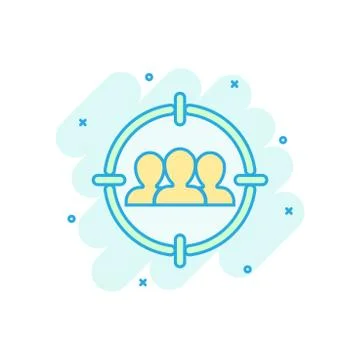 Target audience icon in comic style. Focus on people vector cartoon illustrat Illustrazione stock