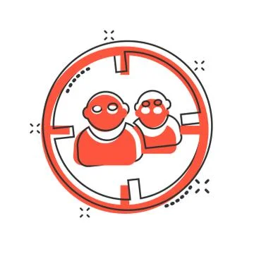 Target audience icon in comic style. Focus on people vector cartoon illustrat Illustrazione stock