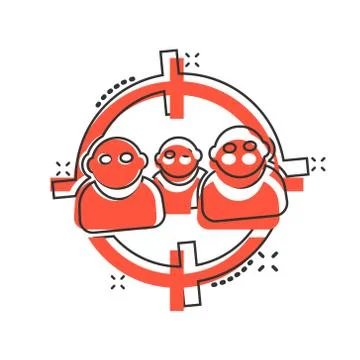Target audience icon in comic style. Focus on people vector cartoon illustrat Illustrazione stock