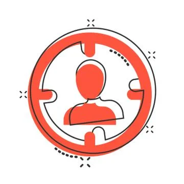 Target audience icon in comic style. Focus on people vector cartoon illustrat Illustrazione stock