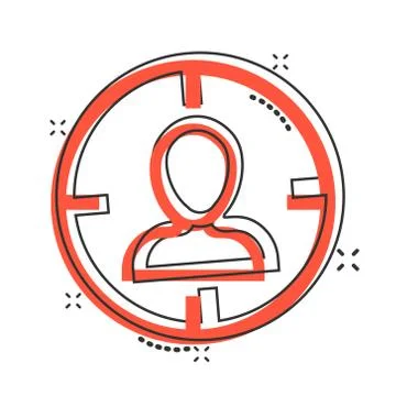 Target audience icon in comic style. Focus on people vector cartoon illustrat Illustrazione stock
