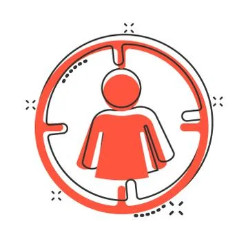Target audience icon in comic style. Focus on people vector cartoon illustrat Illustrazione stock