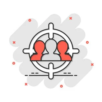 Target audience icon in comic style. Focus on people vector cartoon illustrat Illustrazione stock