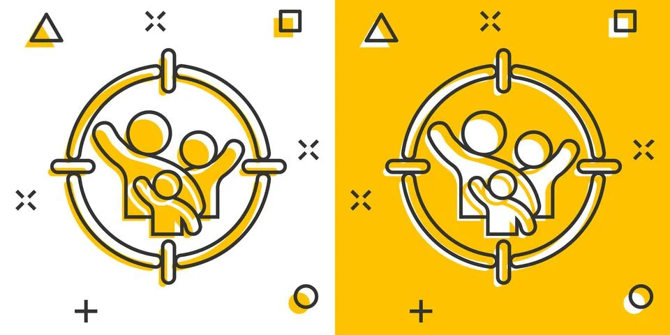 Target audience icon in comic style. Focus on people vector cartoon illustrat Illustrazione stock