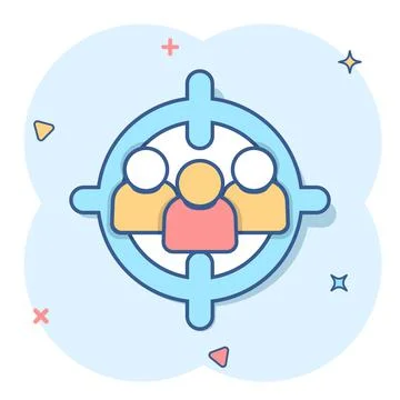 Target audience icon in comic style. Focus on people vector cartoon illustrat Illustrazione stock