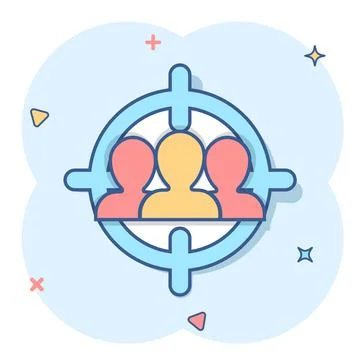 Target audience icon in comic style. Focus on people vector cartoon illustrat Illustrazione stock