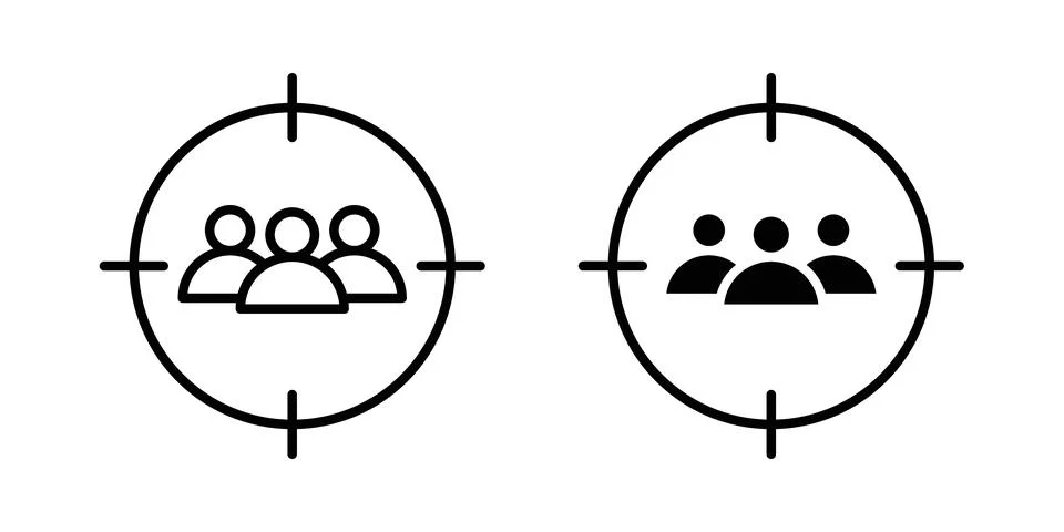 Target audience icon solid, line, and editable vector set. Stock Illustration