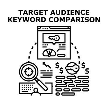 Target audience keyword comparison and analysis concept Stock Illustration