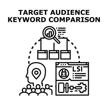 Target audience keyword comparison for digital marketing strategy Stock Illustration