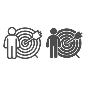 Target audience line and solid icon. Person and arrow in center of darts board イラスト素材