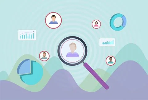 Target Audience Portrait - Segmentation, Targeting and Positioning STP Digital Stock Illustration