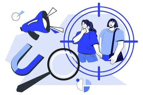 Target audience research, analytics and marketing strategy. Stock Illustration