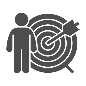 Target audience solid icon. Person and arrow in center of darts board glyph Stock Illustration