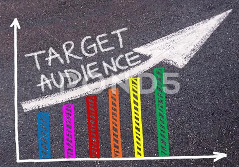 TARGET AUDIENCE written over colorful graph and rising arrow Stock Photos