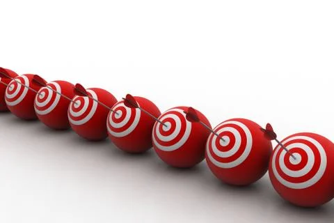 Target balls with arrows in a row Stock Illustration