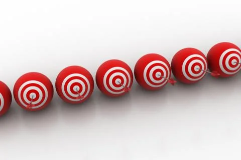 Target balls with arrows in a row Stock Illustration