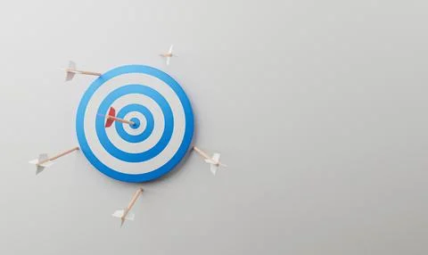 Target board with arrow on the blue background and copy space for challenge.. Stock Photos