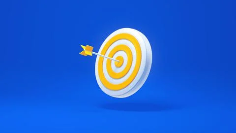 Target Board with Arrow on a Blue Studio Backdrop. Business concept. 3D Render. Stock Illustration