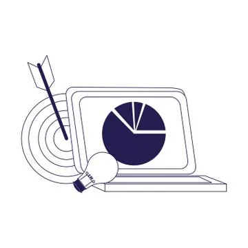 Target, bulb and laptop computer, flat design Stock Illustration