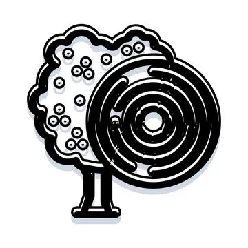 Target bullseye merging with a green tree icon Illustrazione stock