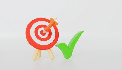 Target with checkmark, ladders leaning on red targets on blue wall Stock Illustration