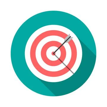 Target circle icon with long shadow. Flat design style. Stock Illustration