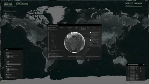 Target City Location Data Analyzed By Satellite Surveillance Software Interface Vídeo Stock 253638025