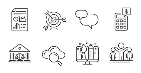 Target, Cloud computing and Creative design icons set. Report document, Court Stock Illustration