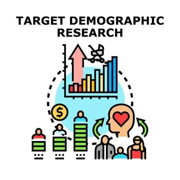 Target demographic research analyzing consumer audience segments Illustrazione stock