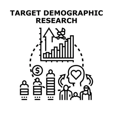 Target demographic research analyzing consumer audience segments Illustrazione stock