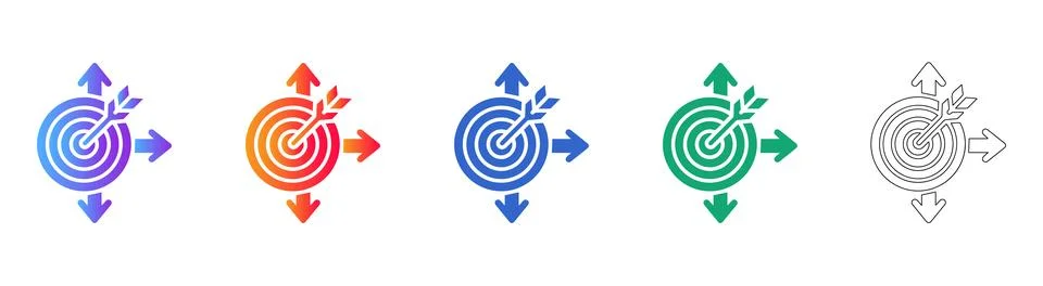Target with Directional Arrows Icon Set Stock Illustration