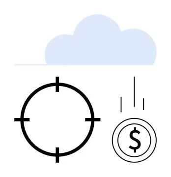 Target with dollar sign next to cloud, symbolizing financial goals and cloud Illustrazione stock