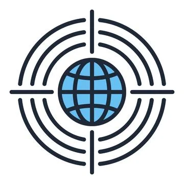 Target with Earth Globe vector World blue icon or design element Stock Illustration