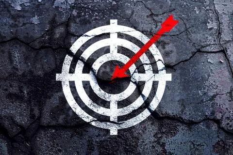 Target figure on broken wall, concept of achieving goal quality, Aim Target.. Stock Photos