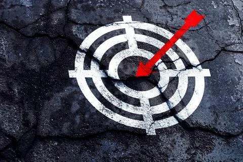 Target figure on broken wall, concept of achieving goal quality, Aim Target.. Stock Photos