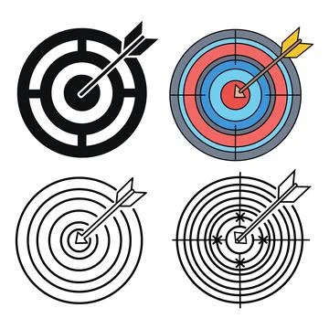 Target Goal Icon Set with Arrow Hitting Bullseye Business Concept Ilustración de archivo